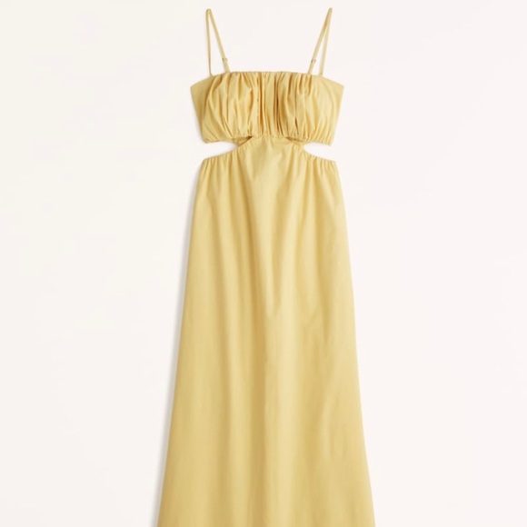 A&F Yellow Bubble Top Midi Cut Out Poplin Dress - Picture 5 of 9